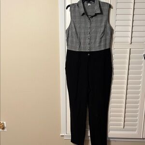 VENUS Black and Gray Plaid Jumpsuit